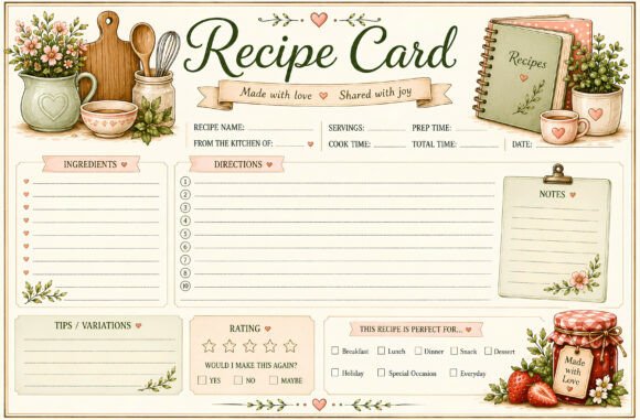 Download Vintage Watercolor Recipe Card - Vintage watercolor Collection