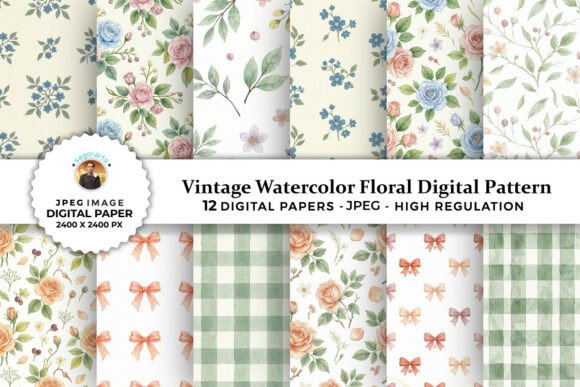 Download Vintage Watercolor Floral Digital Papers - Vintage watercolor Collection