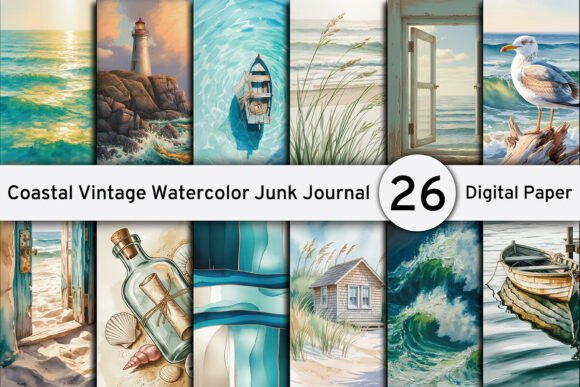 Download Coastal Vintage Watercolor Junk Journal - Vintage watercolor Collection