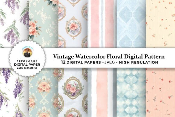 Download Vintage Watercolor Floral Digital Paper - Vintage watercolor Collection