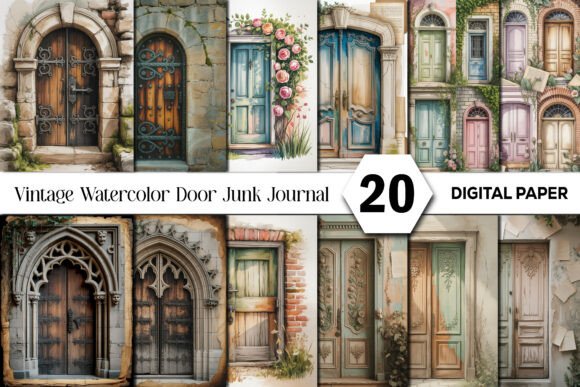 Download Vintage Watercolor Door Junk Journal Kit - Vintage watercolor Collection