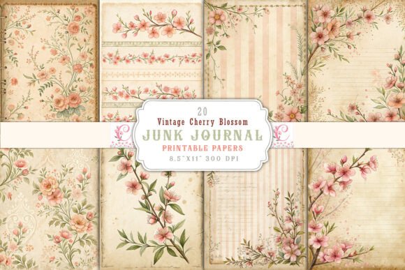 Download Vintage Cherry Blossom Junk Journal Page - Page Collection