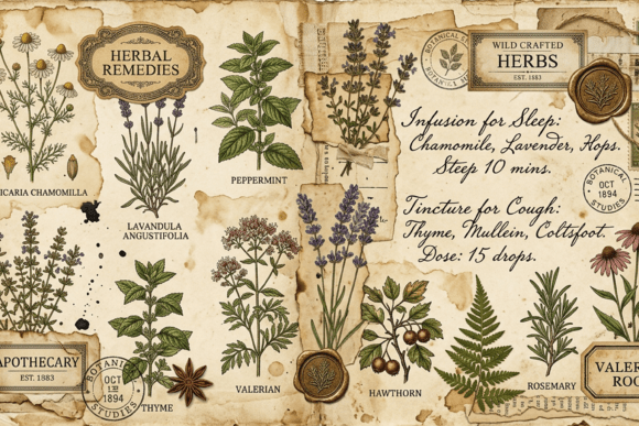 Download Vintage Botanical Notes Journal Page Art - Premium Resources