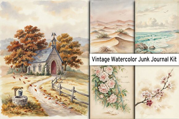 Download Vintage Watercolor Junk Journal Kit - Vintage watercolor Collection
